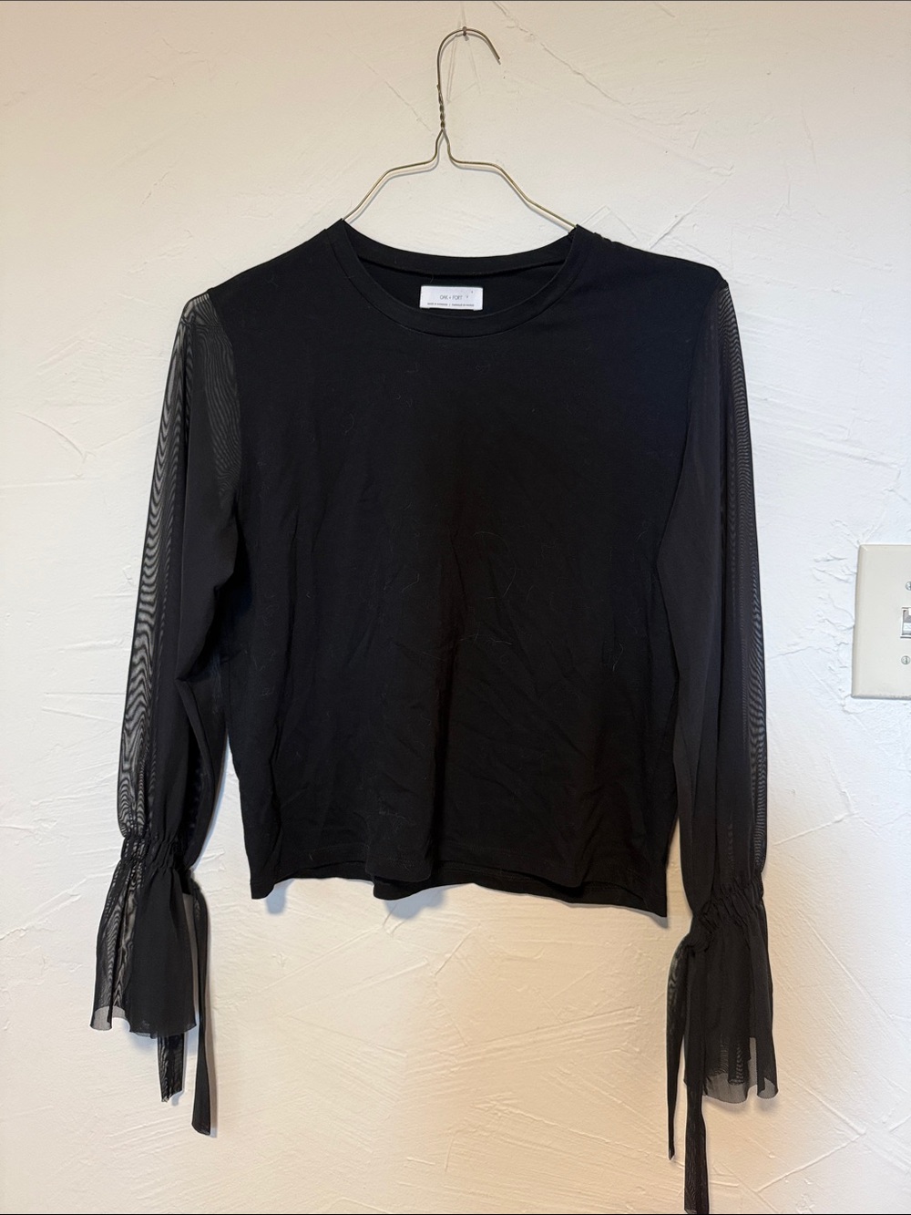 OAK + FORT Black Long-Sleeve Top with Sheer Tie Cuffs